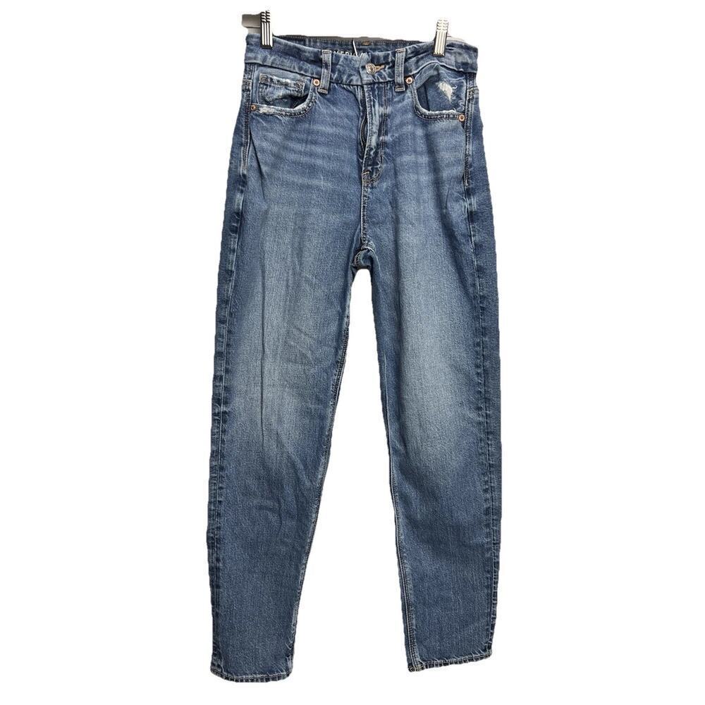 American Eagle Curvy Mom Jeans Women's Size 2 Blue Denim Stretch Distressed
